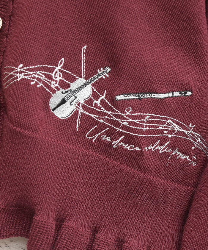 Music Embroidery Short Knit Cardigan – axes femme from JAPAN