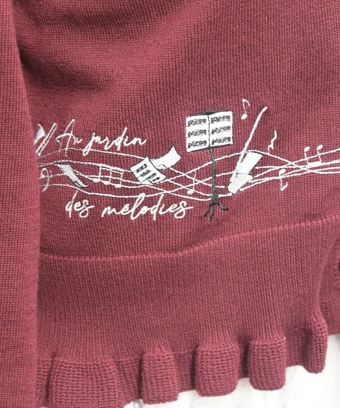 Music Embroidery Short Knit Cardigan – axes femme from JAPAN