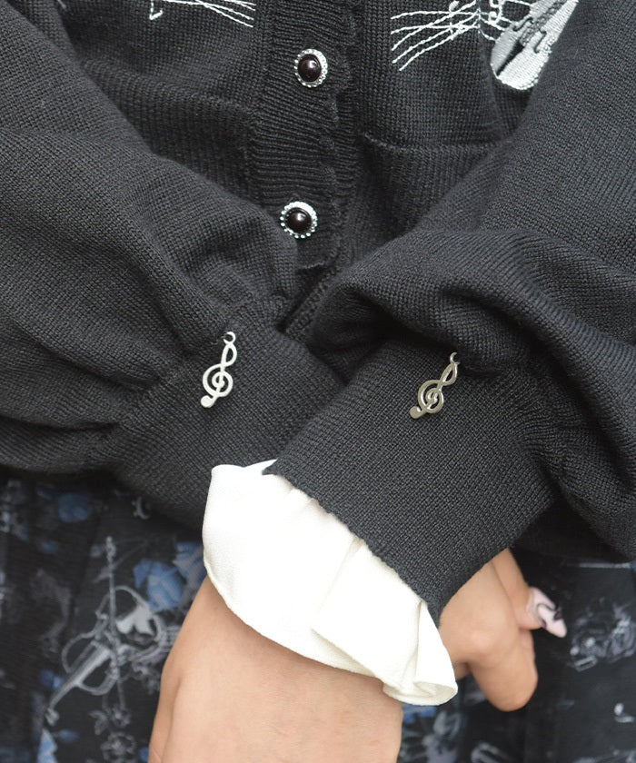 Music Embroidery Short Knit Cardigan – axes femme from JAPAN