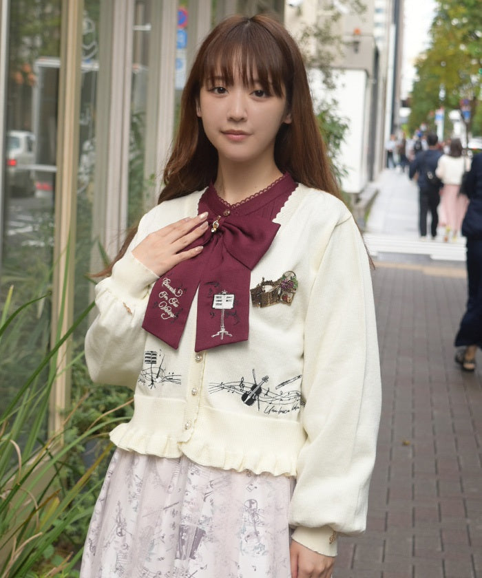 Music Embroidery Short Knit Cardigan – axes femme from JAPAN