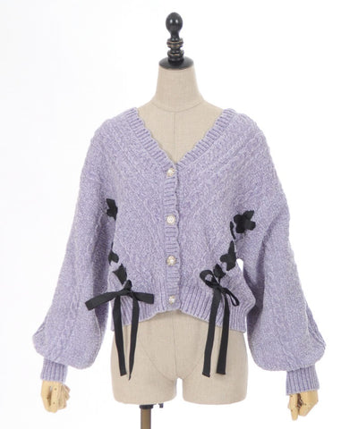 Lace-Up Velour Chenille Cardigan