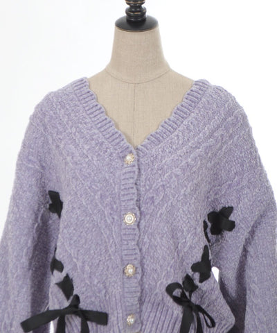 Lace-Up Velour Chenille Cardigan