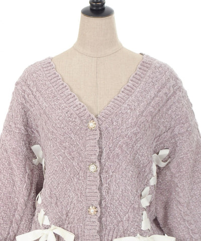 Lace-Up Velour Chenille Cardigan