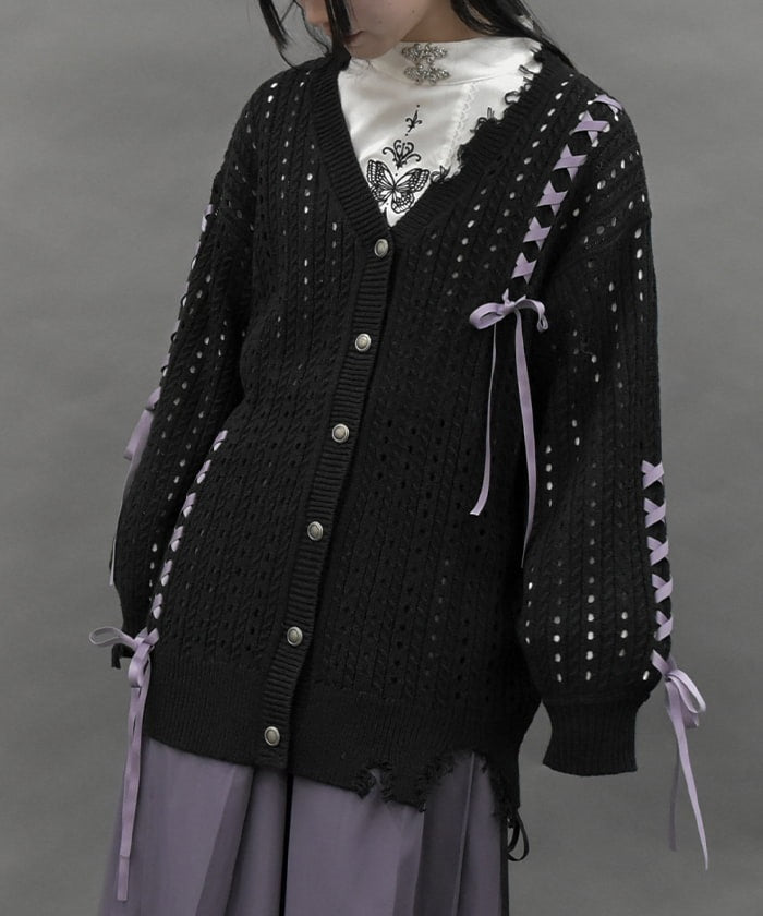 Lace-Up Design Cardigan