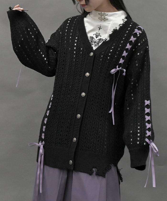 Lace-Up Design Cardigan