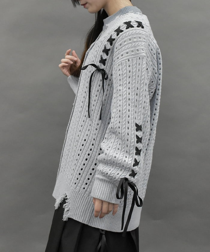 Lace-Up Design Cardigan