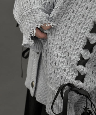 Lace-Up Design Cardigan