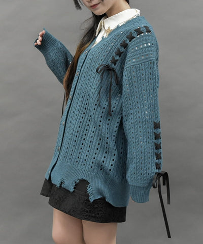 Lace-Up Design Cardigan