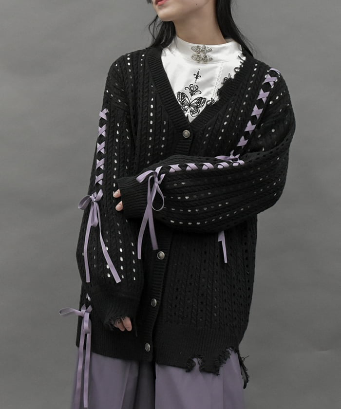 Lace-Up Design Cardigan – axes femme from JAPAN