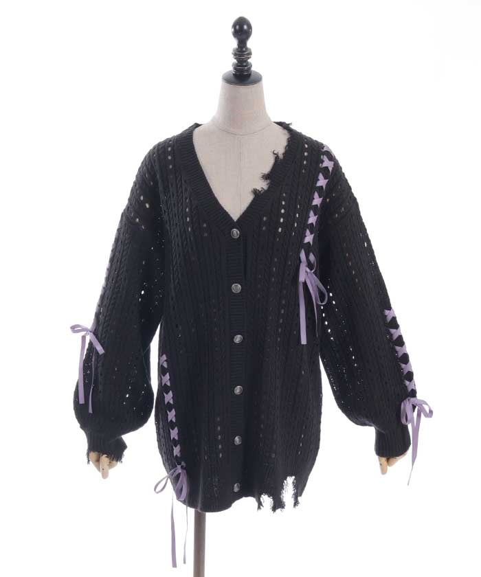 Lace-Up Design Cardigan