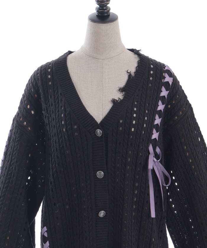 Lace-Up Design Cardigan