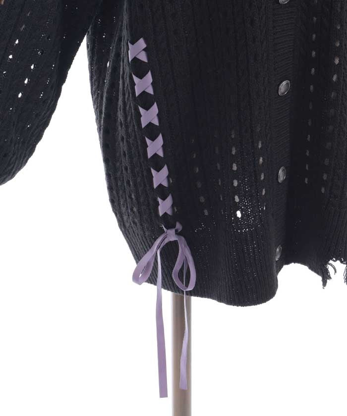 Lace-Up Design Cardigan