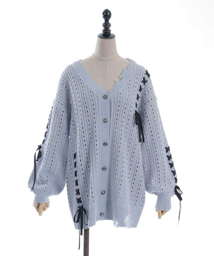 Lace-Up Design Cardigan