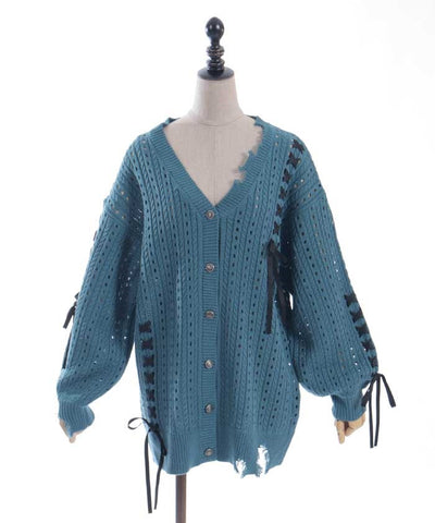 Lace-Up Design Cardigan