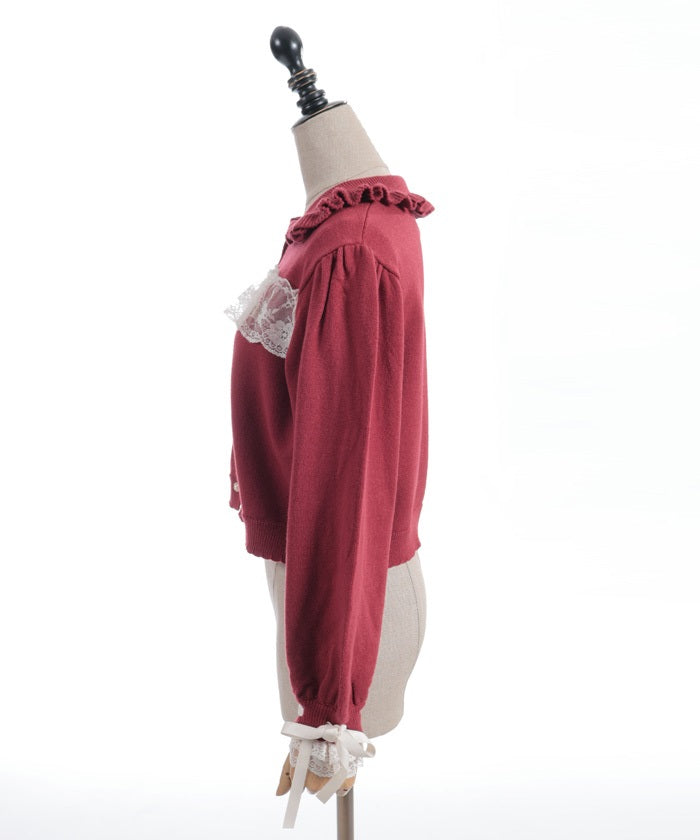 Sleeve Cuffs Lace Collared Knit Cardigan – axes femme from JAPAN