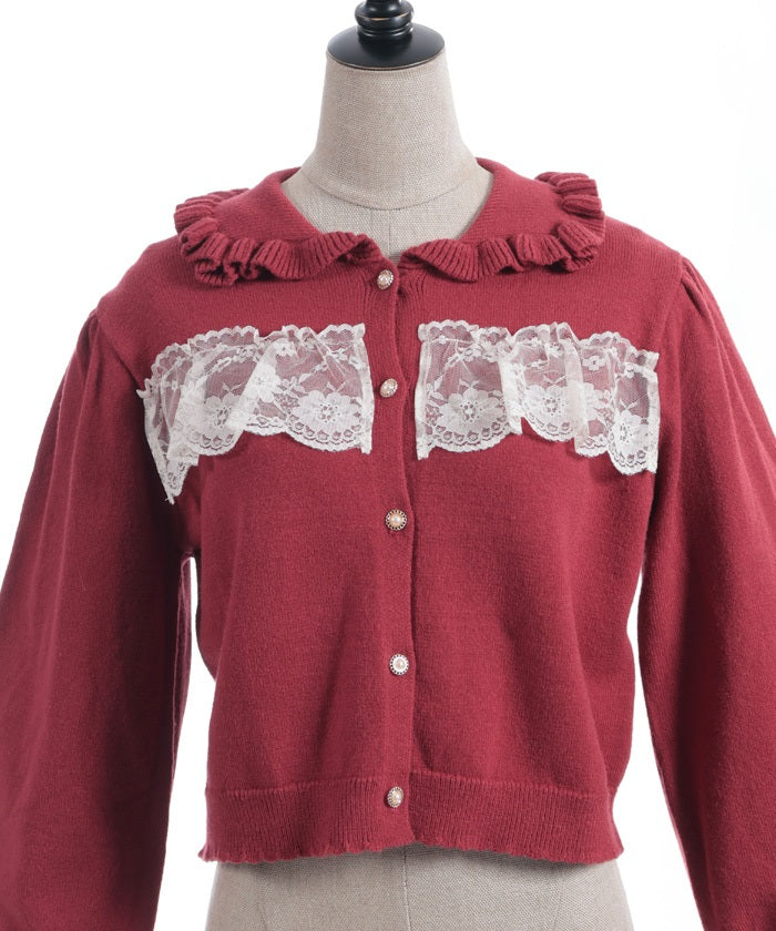 Sleeve Cuffs Lace Collared Knit Cardigan – axes femme from JAPAN