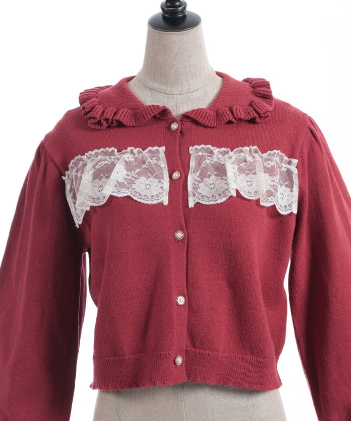 Sleeve Cuffs Lace Collared Knit Cardigan – axes femme from JAPAN