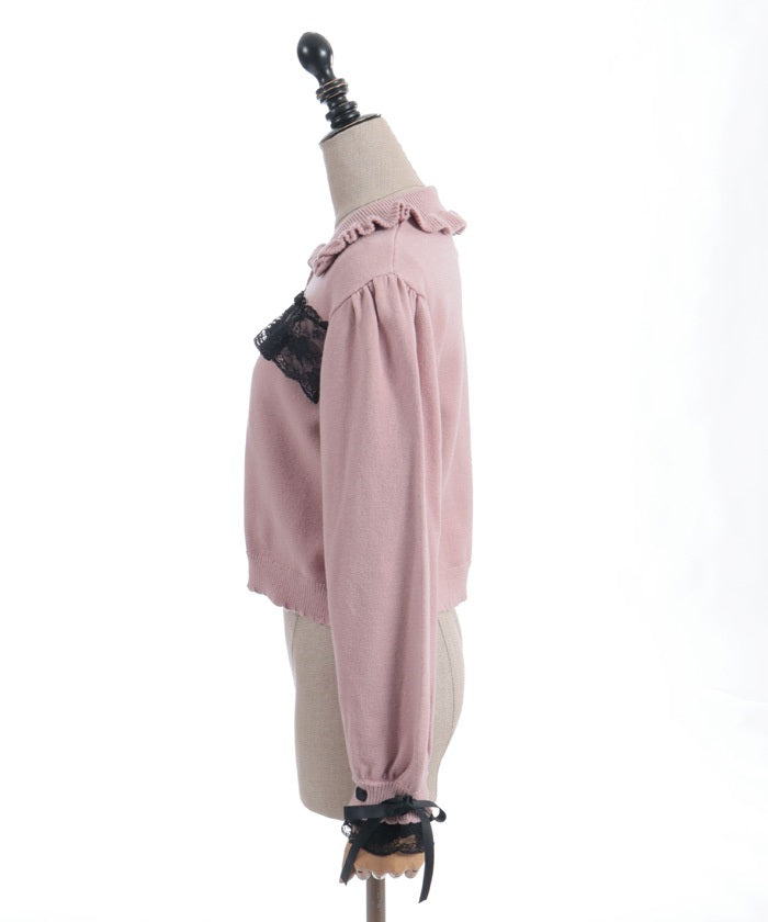 Sleeve Cuffs Lace Collared Knit Cardigan – axes femme from JAPAN
