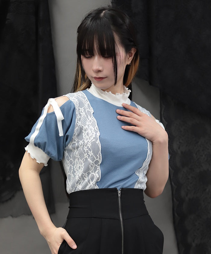 トップス UNKNOWN cut sew Bicolor Open Shoulder Cut-and-Sewn Pullover – axes femme from JAPAN
