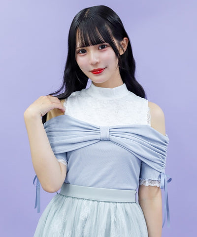 Ribbon Design Open Shoulder Pullover
