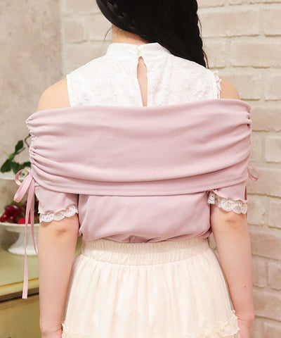 Ribbon Design Open Shoulder Pullover