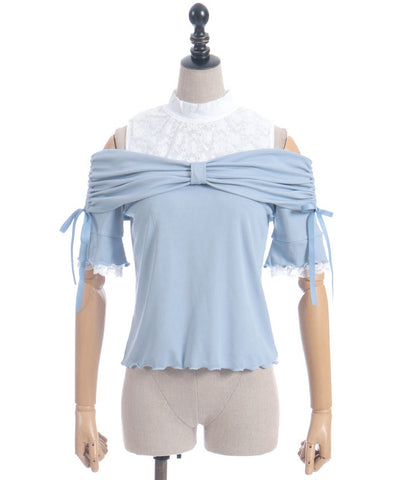 Ribbon Design Open Shoulder Pullover