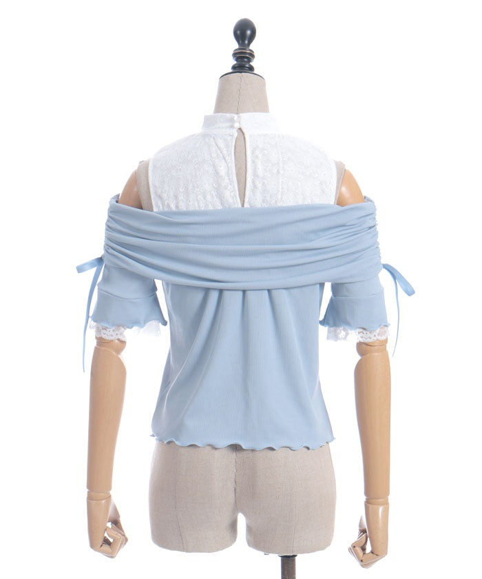 Ribbon Design Open Shoulder Pullover