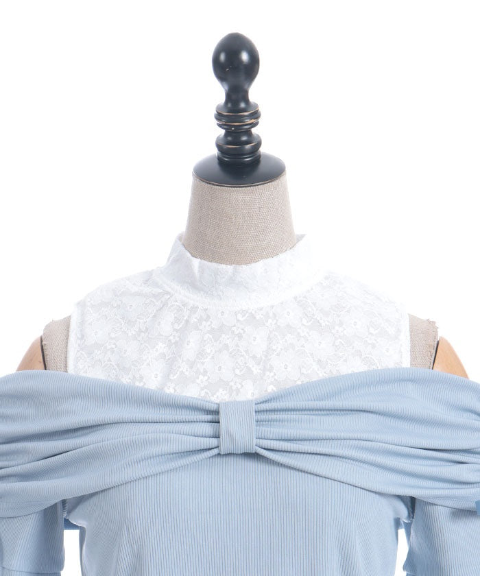 Ribbon Design Open Shoulder Pullover