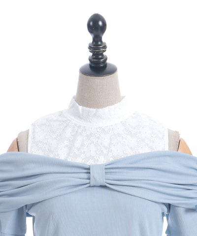 Ribbon Design Open Shoulder Pullover