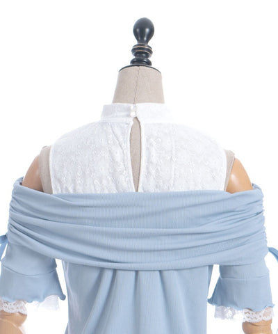 Ribbon Design Open Shoulder Pullover