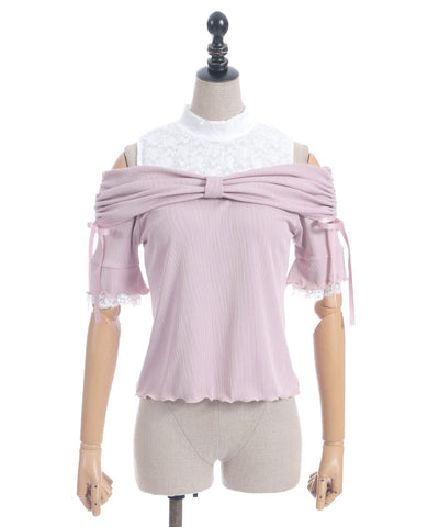 Ribbon Design Open Shoulder Pullover
