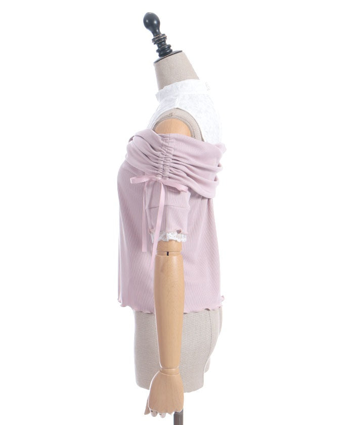 Ribbon Design Open Shoulder Pullover
