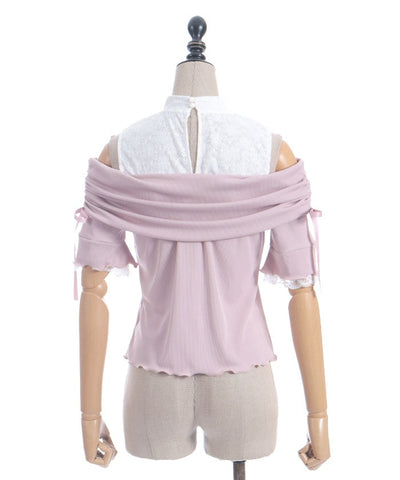 Ribbon Design Open Shoulder Pullover