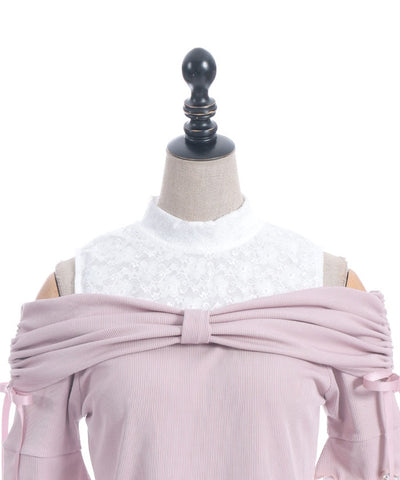 Ribbon Design Open Shoulder Pullover