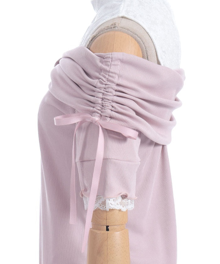 Ribbon Design Open Shoulder Pullover