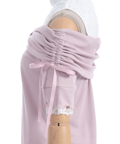 Ribbon Design Open Shoulder Pullover