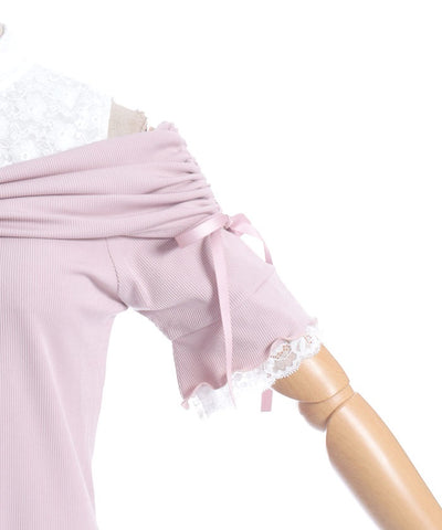 Ribbon Design Open Shoulder Pullover