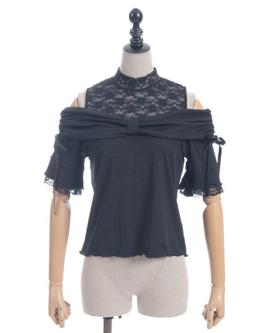 Ribbon Design Open Shoulder Pullover