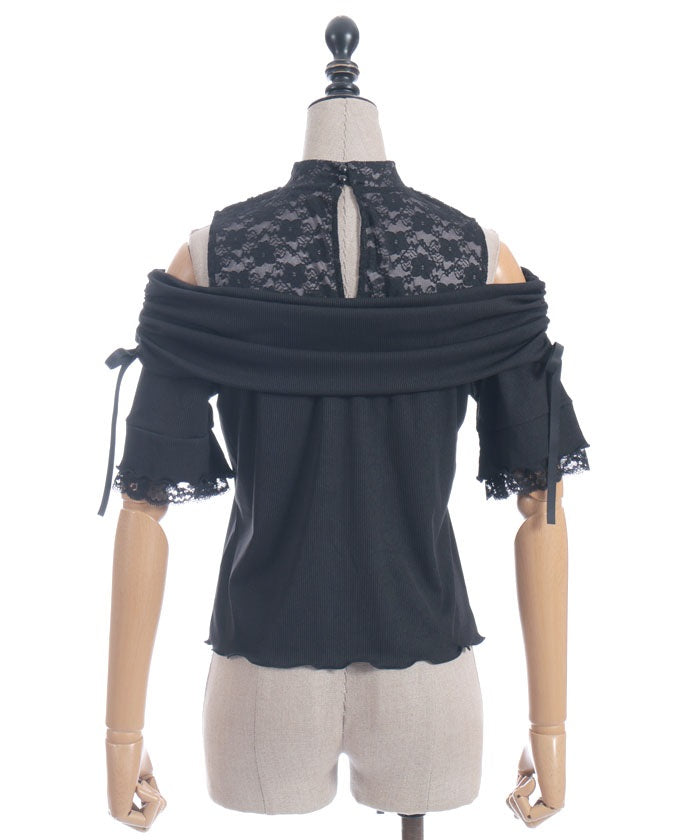 Ribbon Design Open Shoulder Pullover
