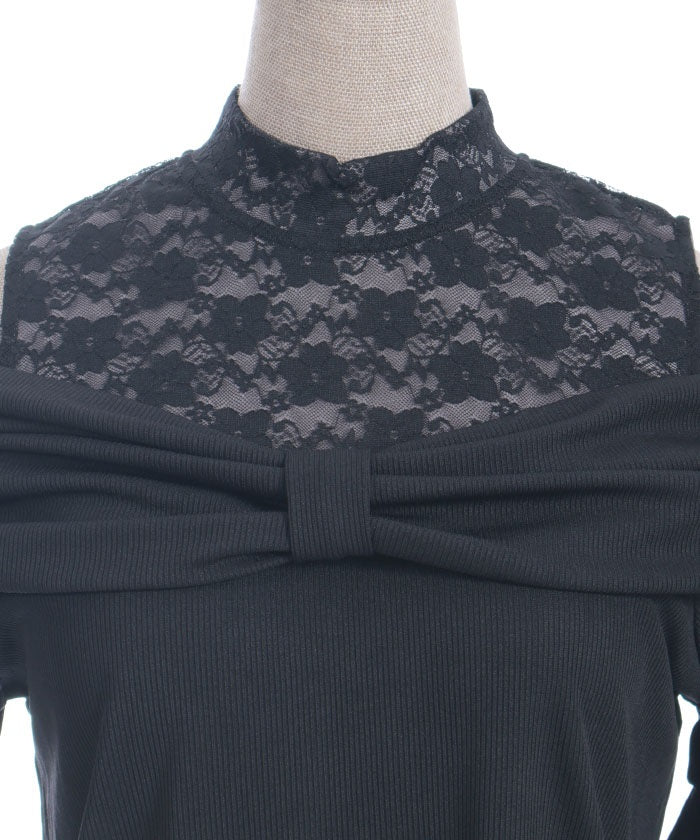 Ribbon Design Open Shoulder Pullover