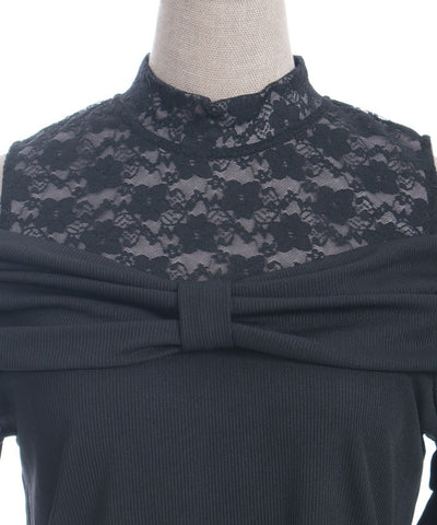 Ribbon Design Open Shoulder Pullover