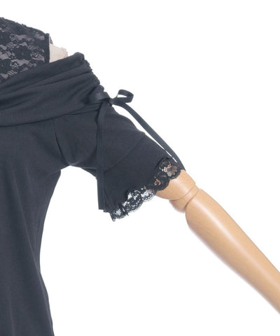 Ribbon Design Open Shoulder Pullover