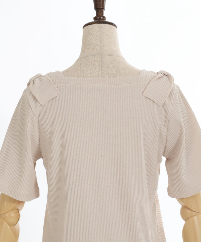 Square Neck Pullover with Ribbon