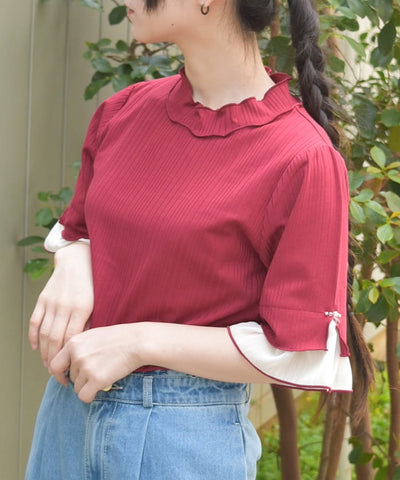 Willow Crepe Chiffon Sleeve Merrowed Pullover