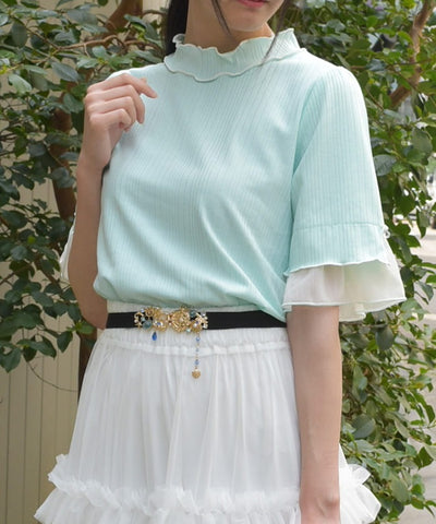Willow Crepe Chiffon Sleeve Merrowed Pullover