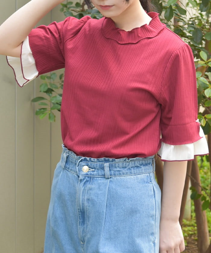 Willow Crepe Chiffon Sleeve Merrowed Pullover