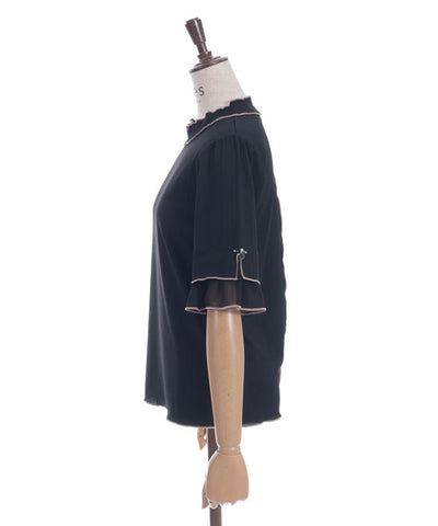 Willow Crepe Chiffon Sleeve Merrowed Pullover