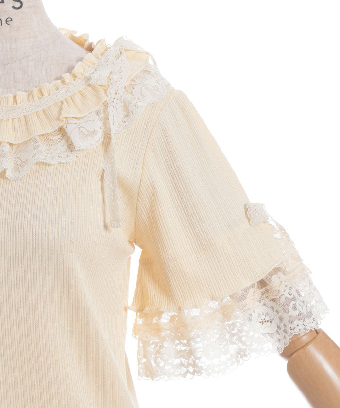 Frill & Lace Ribbon Pullover – axes femme from JAPAN