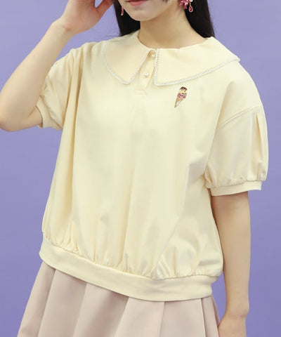 Ice Cream Embroidery Collared Pullover