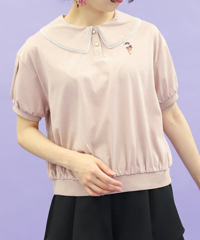 Ice Cream Embroidery Collared Pullover
